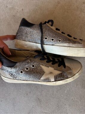 Golden Goose Silver Glitter Star Low-Top Sneakers